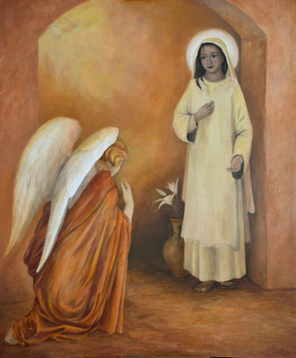 La anunciación. Óleo sobre tabla. 120x145 cm. Obra original.