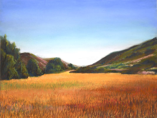 Paisaje de Valfermoso, Guadalajara. Pintura pastel. 21x30cm
