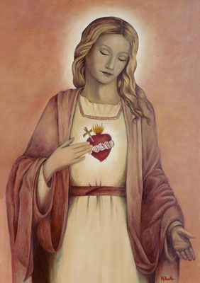 Inmaculado corazón de María. Fragmento. Óleo sobre tabla, 50x185 cm. Obra original.