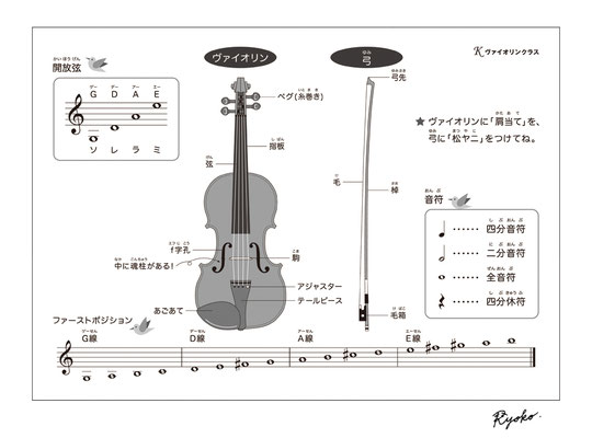 ヴァイオリン教室ワークシートの挿絵・デザイン1