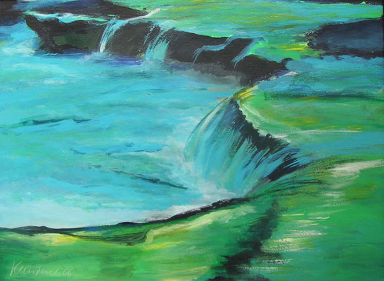 Wasserfall in Türkis, Acryl auf Papier, 42x55cm