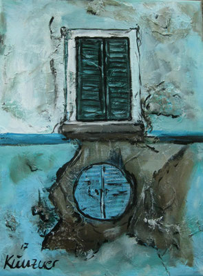 Fenster in Blau, Acryl und Mischtechnik auf Leinwand, 40x30 cm