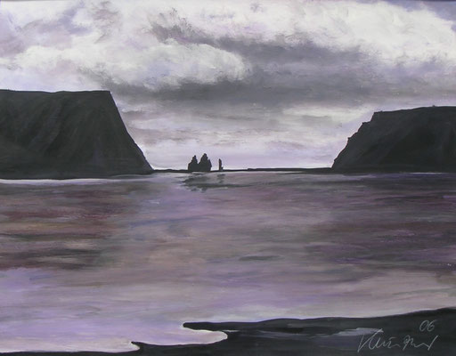 Fels vor Island, Acryl auf Papier, 50x64cm