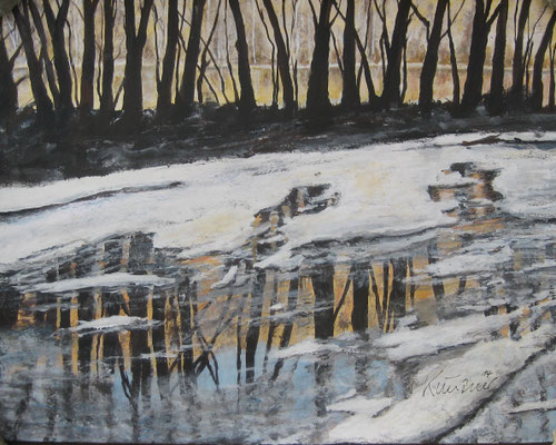 Winterlandschaft, Acryl und Mischtechnik auf Papier, 50x64cm
