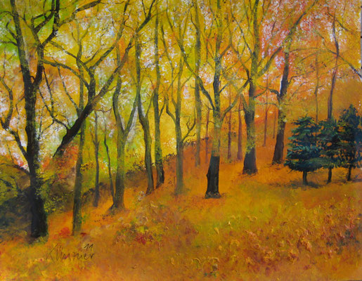 Herbstwald, Acryl und Mischtechnik auf Papier, 50x64cm