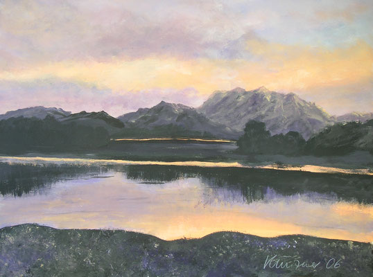Abend am See, Acryl auf Papier, 42x55cm