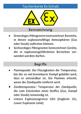 Taschenkarte Ex-Schutz Seite 1 - Kennzeichnung, Begriffe