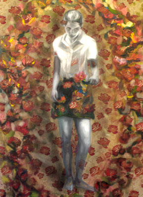 Amanda pflückt, Öl auf Stoff, 180 x 130cm, 2011
