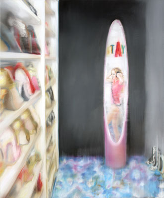 lip stick, mirror pictures, 120 x 100cm Öl auf Leinwand, 2022