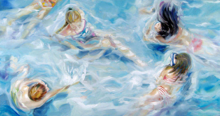 Poolsession, Öl auf Leinwand, 110 x 210cm, 2017