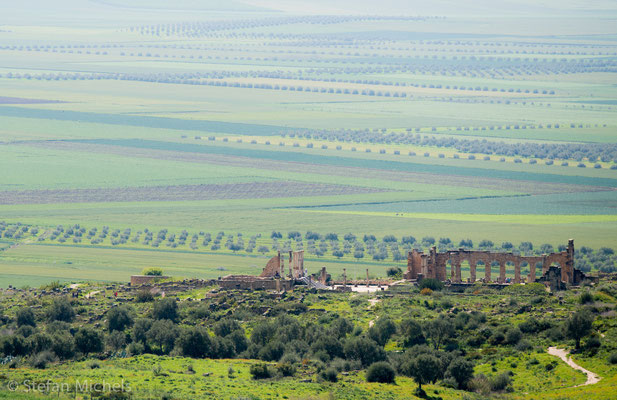 Volubilis -Die Stadt wurde wahrscheinlich um 25 v. Chr. unter dem in Rom aufgewachsenen mauretanischen König Juba II. gegründet.