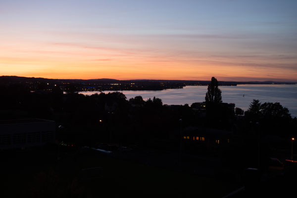 Blick aus dem Hotelzimmer in Roschacherberg auf den Bodensee