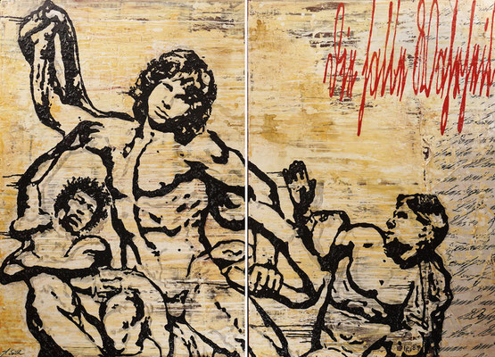 DIE HALBE WAHRHEIT; 2-tlg, Mischtechnik auf Leinwand, 150x180 cm