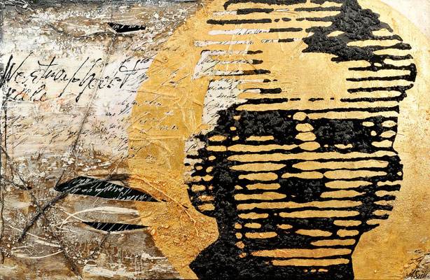 VIELE WARTEN AUF GODOT; Mischtechnik auf Leinwand, 95x140 cm 