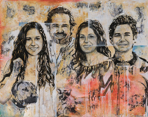 FAMILIE; Mischtechnik auf Leinwand, 150x190 cm