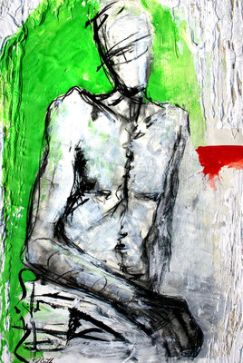GRÜNER AKT; Mischtechnik auf Leinwand, 70x50 cm