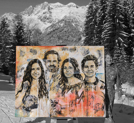 Familie, Mischtechnik auf Leinwand, 150x190 cm 