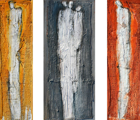 GEFÄHRTEN XI; Mischtechnik auf Holz, 3-tlg, 105x120 cm
