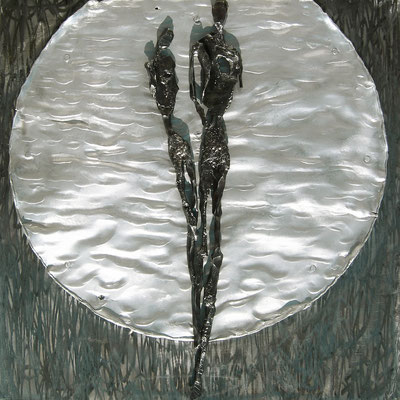 KINDER DES LICHTES; Geschmiedetes Eisen und geschmolzenes Aluminium, 85x85 cm