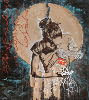 GOLDHERZ; Mischtechnik auf Leinwand, 125x110 cm
