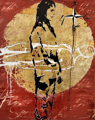 DIE MAGIE DER VIER; Blattgold und Mischtechnik auf Leinwand, 120x95 cm