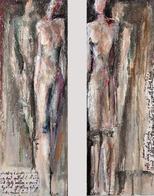 GEMEINSAM; Mischtechnik auf Holz, 2-teilig, je 26x75 cm