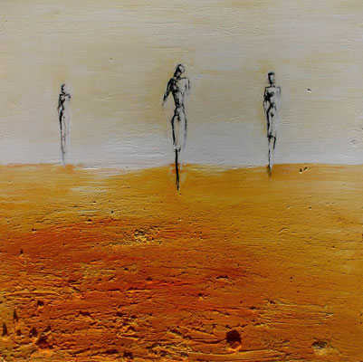 KOMMEN ODER GEHEN; Mischtechnik auf Leinwand, 105x105 cm