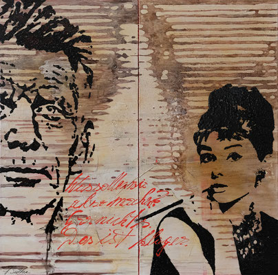 SISI, AUDREY UND MR. BECKETT, Mischtechnik auf Leinwand, 150x150 cm