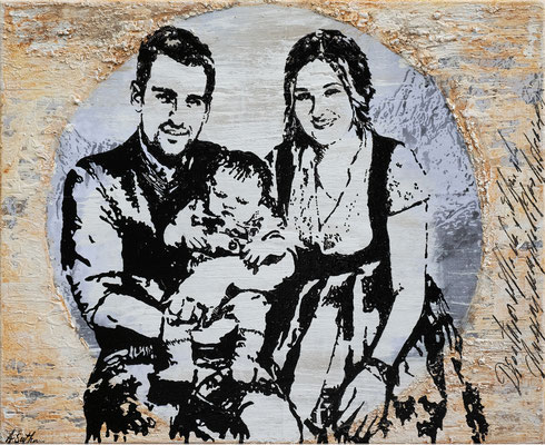 Junge Familie, Mischtechnik auf Leinwand, 65x80 cm