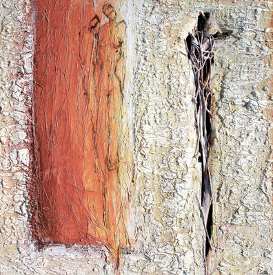 IN DER LEBENSGLUT II; Mischtechnik auf Leinwand, 105x105 cm