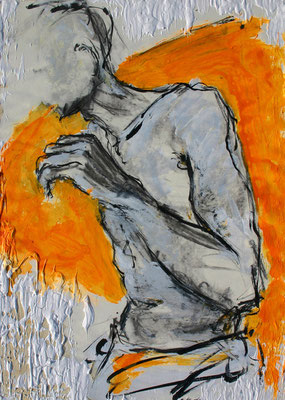 GELBER AKT; Mischtechnik auf Leinwand, 70x50 cm