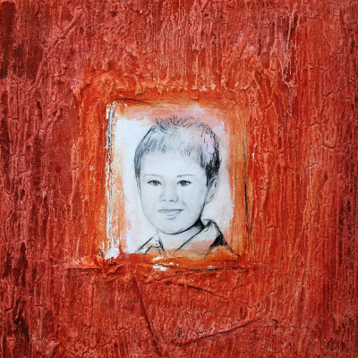 Christoph, Mischtechnik auf Holz, 40x40 cm