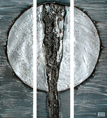 IN GLEISSENDEM LICHT; Eisen und geschmolzenes Aluminium, 105x95 cm