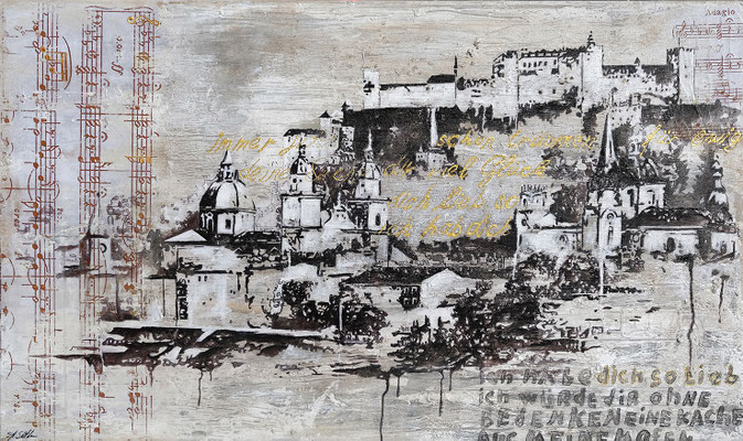 Salzburg, Mischtechnik auf Leinwand 150x90 cm
