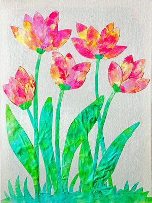 Titel: Tulpenimpression II - Größe: 30 x 40 - Art: Aquarell & Découpage - © by Emil Pelz 2024
