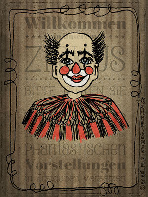 Titel:Clown - Größe: 30 x 40 cm - Art: digiART / gezeichnet mit Zeichentablett WACOM INTUOS BT M - © by Emil Pelz 2023