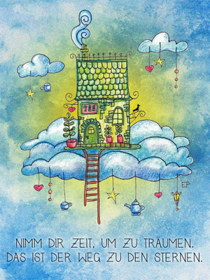 Titel: Träume (Zitat) - Größe: 15 x 20 - Art: Tusche und Aquarell - © by Pelz / 15. August 2025