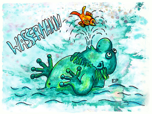 Titel: Wassermann - Größe: 30 x 40 cm - Art: Tusche- & Aquarellzeichnung - © by Emil Pelz 2023