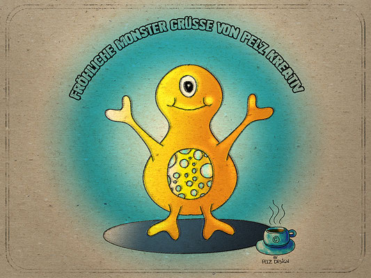 Exponattitel: Monster Grußkarten Nr. 3 - Exponatgröße: 15 x 20 - Art: digiART / gezeichnet mit WACOM Inuos BT M - © by Pelz Kreativ 2021