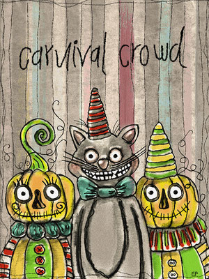 Titel: Carnival crowd - Größe: 30 x 40 - Art: Aquarell, mit Tinte skizziert, mit Wasser vermalt - © by Emil Pelz 2024