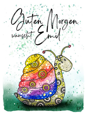 Titel: Schneckerl - Größe: 30 x 40 cm - Art: Tusche- & Aquarellzeichnung - © by Emil Pelz 2023