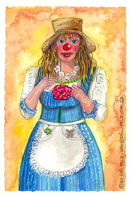 Titel: I bin 's de Katti! - Größe: 30 x 45 cm - Art: Aquarell- & Aquarellstiftzeichnung - © by Emil Pelz 2023