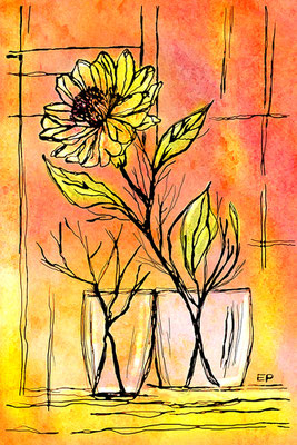 Titel: Blüten Impression - Größe: 30 x 45 - Art: Aquarell & Tusche - © by Emil Pelz / 15. März 2025