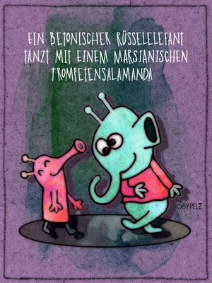 zwei Außerirdische, lustig, Fantasie, digiART, Zeichnung, Malerei, Illustration, Cartoon, Copyright by Pelz, 2026.