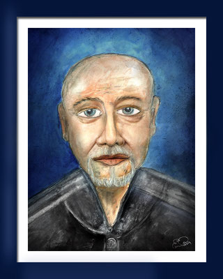 Titel: Selbstportrait: Emil Pelz / in Rahmung - Größe: 30 x 40 - Art: Bleistift und Aquarell - © by Pelz / 16. Juni 2025
