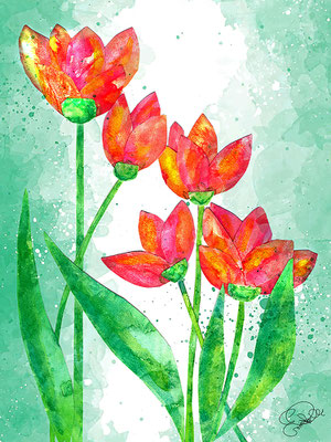 Titel: Tulpenimpression - Größe: 30 x 40 - Art: Aquarell & Découpage - © by Emil Pelz 2024