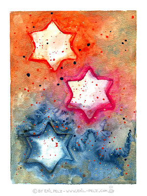 Titel: Sterne der Weihnacht - Größe: 30 x 40 - Art: Aquarellmalerei - © by Emil Pelz 2023