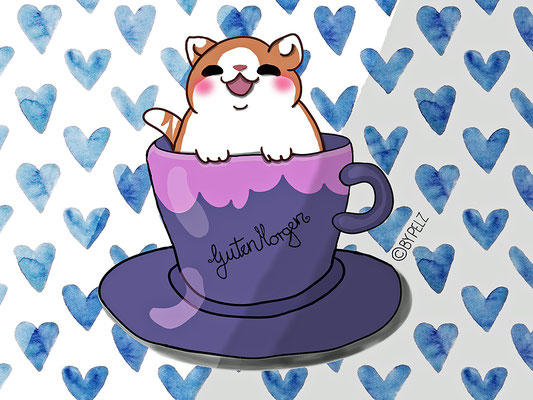 Kätzchen, Manga, Tasse, Herzen, Illustration, Cartoon, digiART, süß, Copyright by Pelz, 2026.