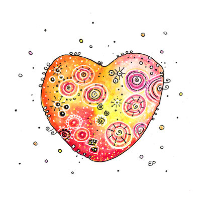 Titel: Happy Heart - Größe: 30 x 40 - Art: Tusche- & Aquarellmalerei - © by Emil Pelz 2023