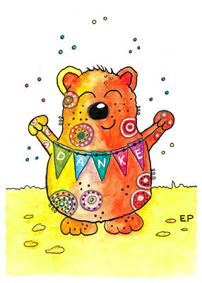 Titel: Danke Bärchen - Größe: 20 x 28 - Art: Aquarell und Tusche - © by Emil Pelz 2024